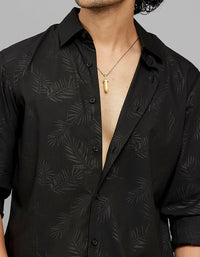 Black Full Sleeves Printed Shirt