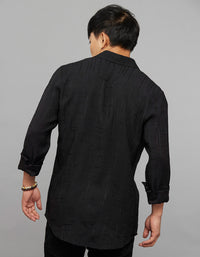 Black Full Sleeves Embroidered Stitch Texture Shirt