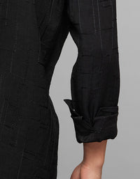 Black Full Sleeves Embroidered Stitch Texture Shirt