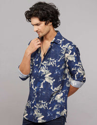 Navy Full Sleeves Printed Shirt