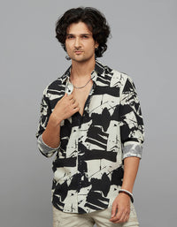 Black Cream Full Sleeves Printed Shirt