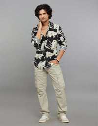 Black Cream Full Sleeves Printed Shirt