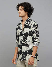Black Cream Full Sleeves Printed Shirt