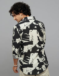 Black Cream Full Sleeves Printed Shirt