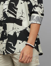 Black Cream Full Sleeves Printed Shirt