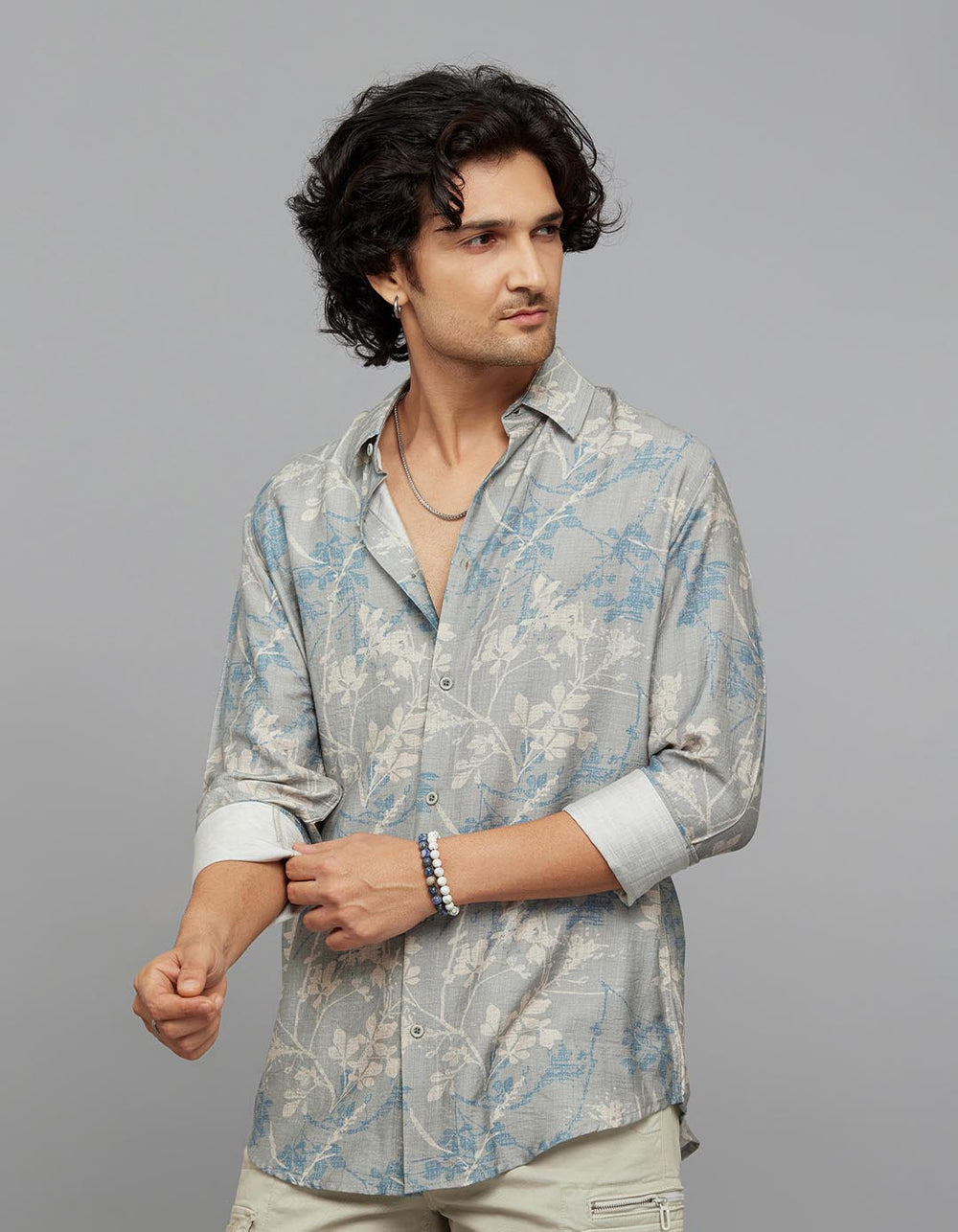Grey Full Sleeves Printed Shirt