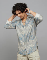 Grey Full Sleeves Printed Shirt