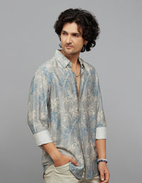 Grey Full Sleeves Printed Shirt