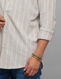 Light Sand Full Sleeves Linen Blend Stripe Shirt