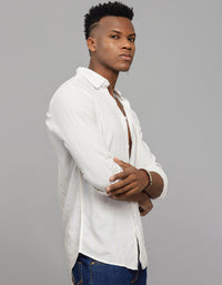 White Khaki Full Sleeves Linen Blend Stripe Shirt