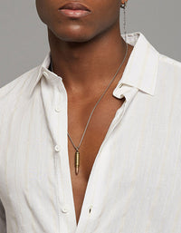 White Khaki Full Sleeves Linen Blend Stripe Shirt