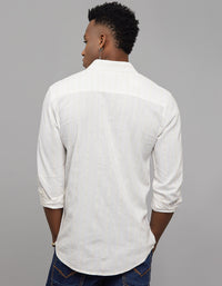 White Khaki Full Sleeves Linen Blend Stripe Shirt