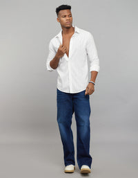 White Navy Full Sleeves Linen Blend Stripe Shirt