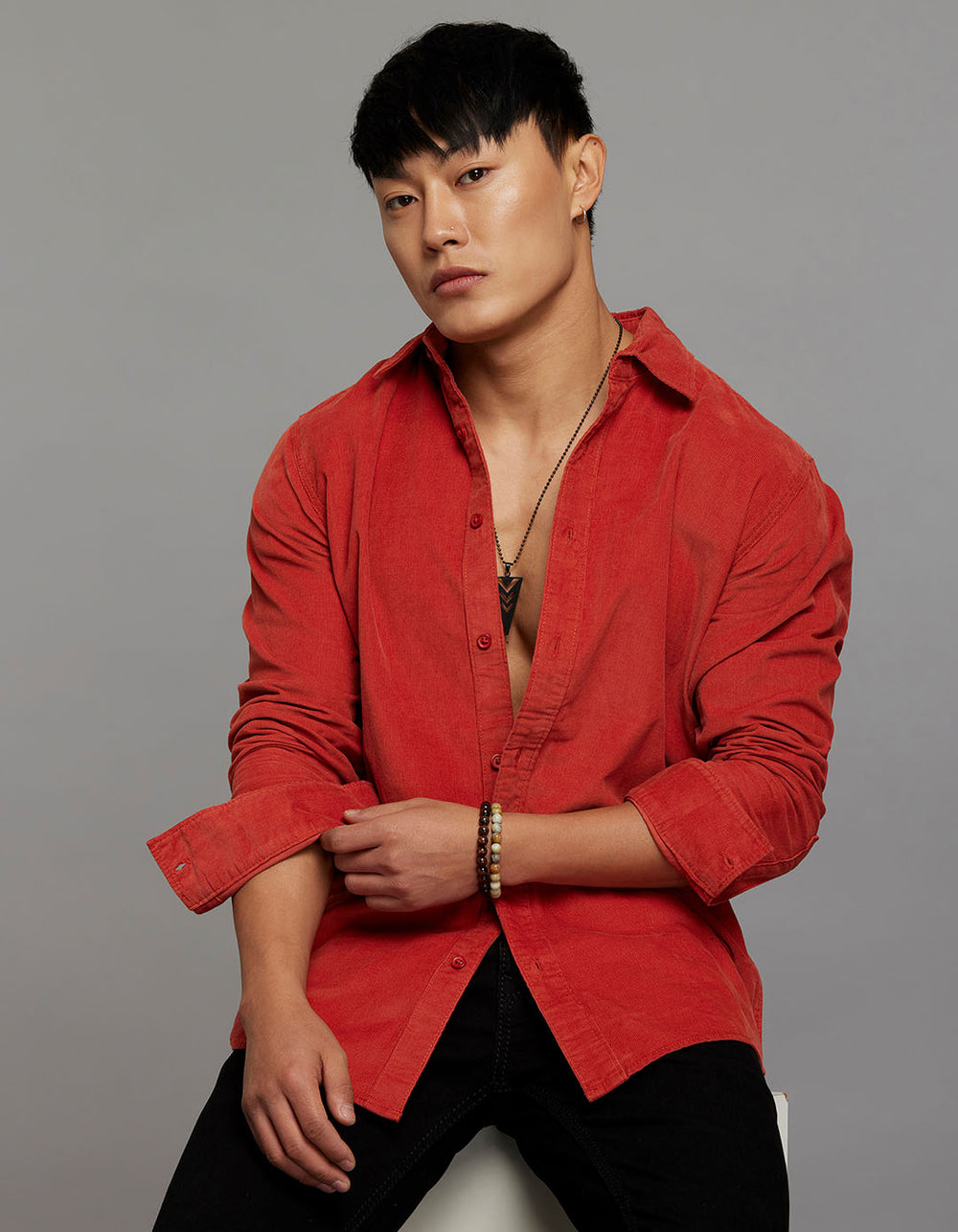 Rust Full Sleeves Corduroy Shirt