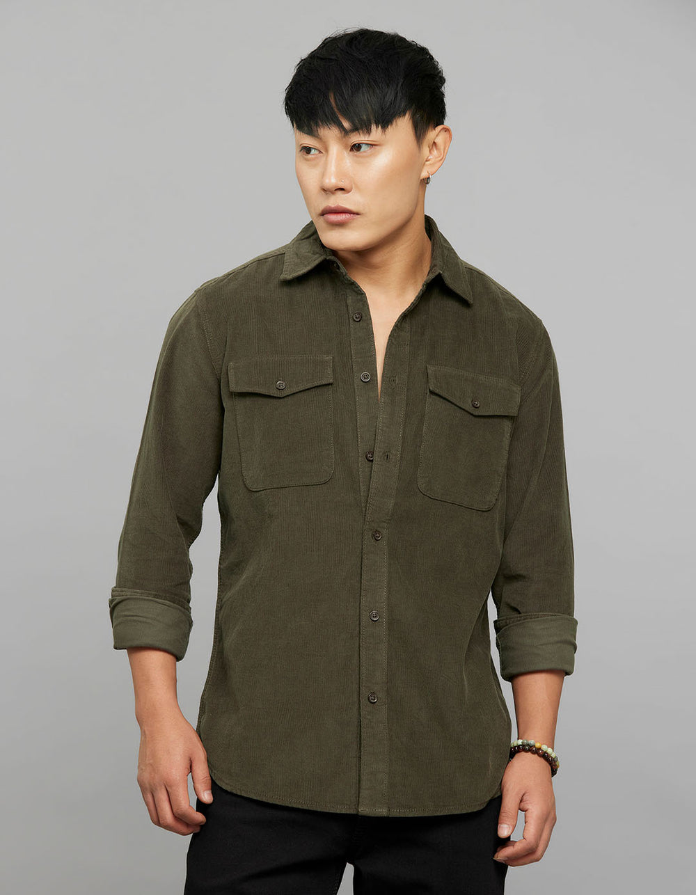 Military Green Full Sleeves Corduroy Shirt