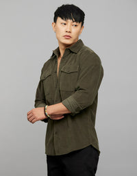 Military Green Full Sleeves Corduroy Shirt