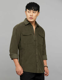 Military Green Full Sleeves Corduroy Shirt