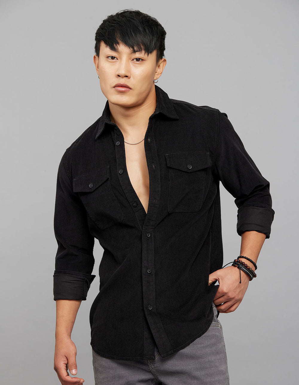 Black  Full Sleeves Corduroy Shirt