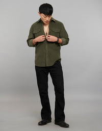 Light Olive Full Sleeves Corduroy Shirt