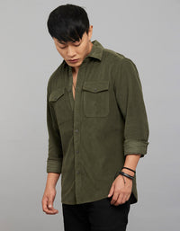 Light Olive Full Sleeves Corduroy Shirt