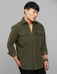 Light Olive Full Sleeves Corduroy Shirt