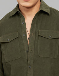 Light Olive Full Sleeves Corduroy Shirt