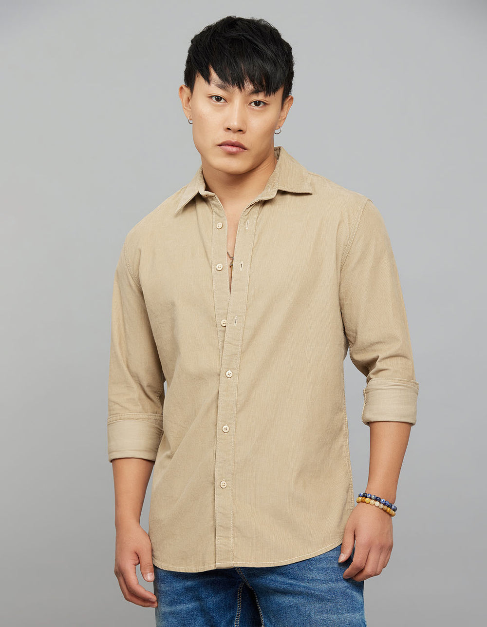 Light Khaki Full Sleeves Corduroy Shirt
