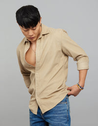 Light Khaki Full Sleeves Corduroy Shirt