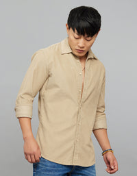 Light Khaki Full Sleeves Corduroy Shirt