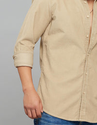 Light Khaki Full Sleeves Corduroy Shirt