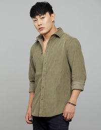 Light Moss Full Sleeves Corduroy Shirt