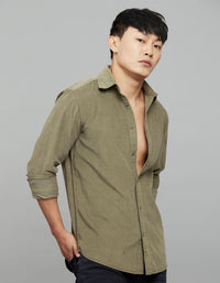 Light Moss Full Sleeves Corduroy Shirt