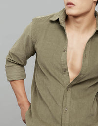 Light Moss Full Sleeves Corduroy Shirt