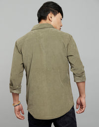Light Moss Full Sleeves Corduroy Shirt