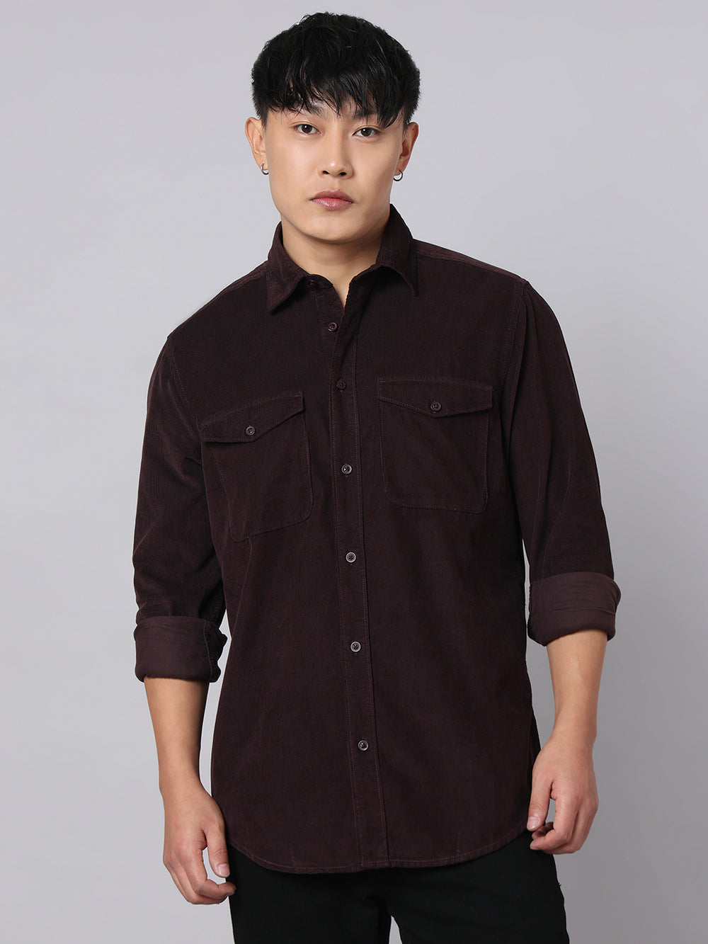 Wine Full Sleeve Corduroy Shirt
