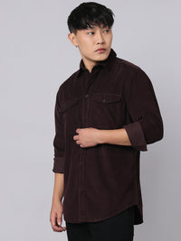 Wine Full Sleeve Corduroy Shirt