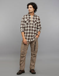 Brown Cream Full Sleeves Stretch Check Shirt