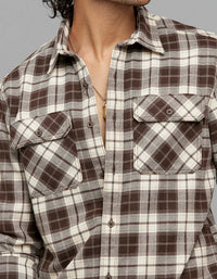 Brown Cream Full Sleeves Stretch Check Shirt