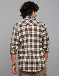 Brown Cream Full Sleeves Stretch Check Shirt