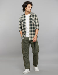 Green Cream Full Sleeves Stretch Check Shirt