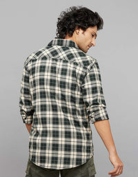 Green Cream Full Sleeves Stretch Check Shirt