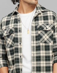 Green Cream Full Sleeves Stretch Check Shirt