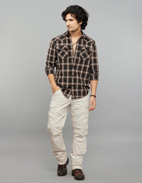 Coffee Beige Full Sleeves Check Shirt