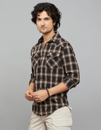 Coffee Beige Full Sleeves Check Shirt