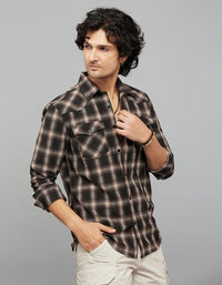 Coffee Beige Full Sleeves Check Shirt