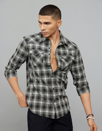 Charcoal White Full Sleeves Check Shirt