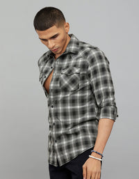 Charcoal White Full Sleeves Check Shirt