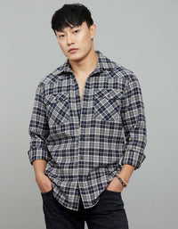 Navy Cream Full Sleeves Stretch Check Shirt