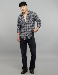 Navy Cream Full Sleeves Stretch Check Shirt