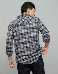 Navy Cream Full Sleeves Stretch Check Shirt